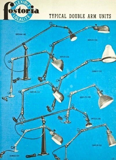 double-jointed single intact and fully functional refinished surface mount milwaukee factory machine shop task lamp with parabolic-shaped shade or reflector