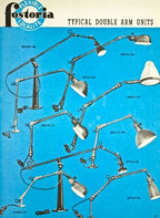 brushed and sanded bare metal triple-joint articulating fostoria factory workbench "localite" lamp with original integrated rolled rim reflector