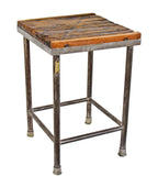 strong and sturdy original c. 1930's antique american industrial four-legged all-welded joint tubular steel stationary libby factory work stand or station with maple top