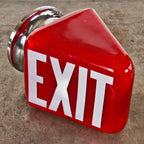 original and completely intact c. 1930's american antique wall-mount richly colored ruby red wedge-shaped double-sided exit light globe and polished chrome fitter