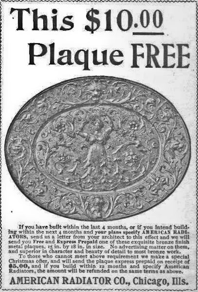 rare late 19th century ornamental patinated cast iron american radiator company figural corporate gift and/or presentation wall plaque with original bronze patina