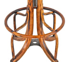 fully adjustable early 20th century refinished telephone switchboard operator bent birch wood stationary chair or stool with cushioned backrest and heel ring or footrest