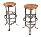 refinished c. 1930's original american antique industrial three-legged charles vitek-designed "rite-hite" adjustable stool with a tubular metal base and maple wood seat