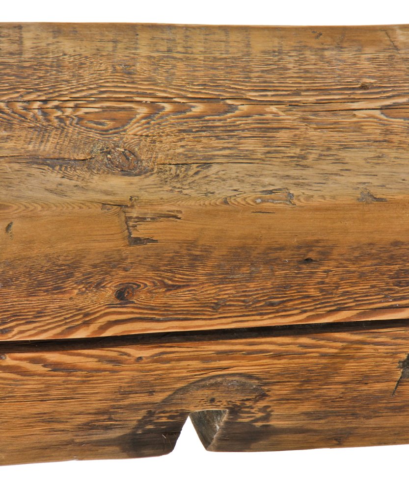 massive c. 1855 old growth yellow pine heavily notched john kent russell residential balloon frame wood sill plate with a lightly sanded finish and mortised end