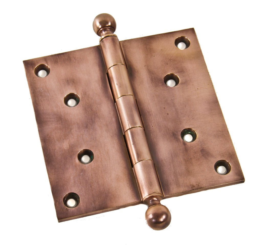 single original early 20th century antique american interior residential unornamented refinished cast bronze "vassar" loose pin door hinge with ball finials