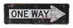 original c. 1940's american vintage industrial deeply embossed and or stamped heavy gauge steel single-sided "one way"  city of chicago street sign with directional arrow