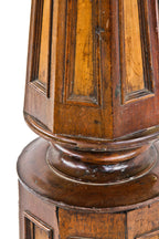 exceptionally well-maintained and intact c. 1870's american italianate  two-tone varnished walnut wood residential octagonal-shaped staircase newel post