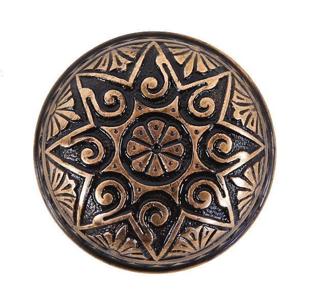 c. 1885 original antique american victorian era banded rim cast brass interior residential doorknob featuring an elegantly designed eight-pointed star motif