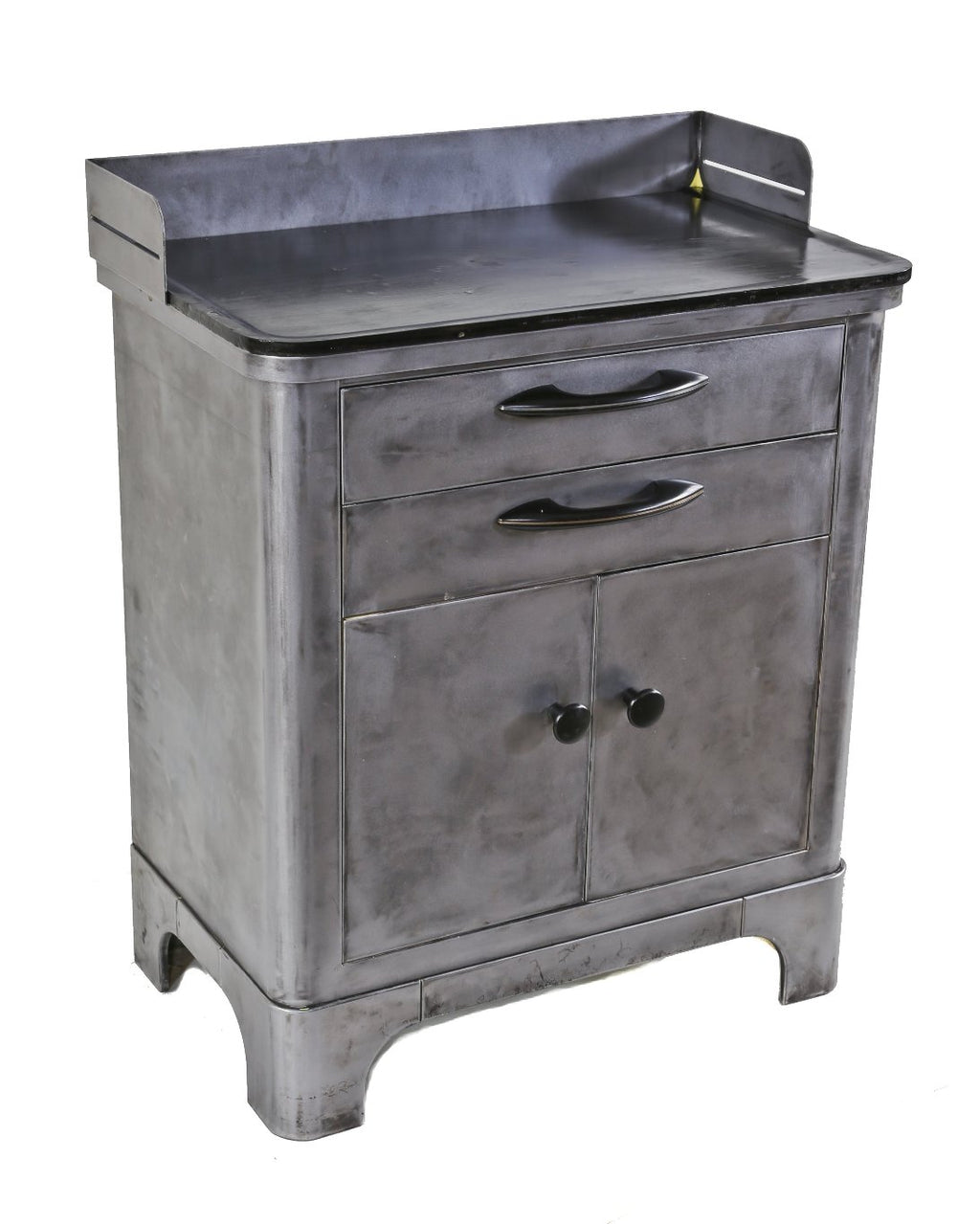 completely refinished late 1930's highly desirable streamlined style american medical cold-rolled steel hospital examination room supply cabinet with original bakelite handes