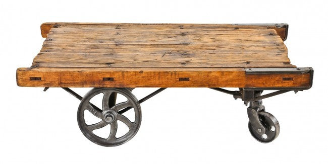 one of five matching refinished late 19th century antique american industrial burhop warehouse oak wood and cast iron mobile furniture carts
