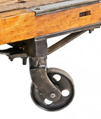 single refinished original late 19th century antique american industrial burhop warehouse oak wood and cast iron mobile furniture cart