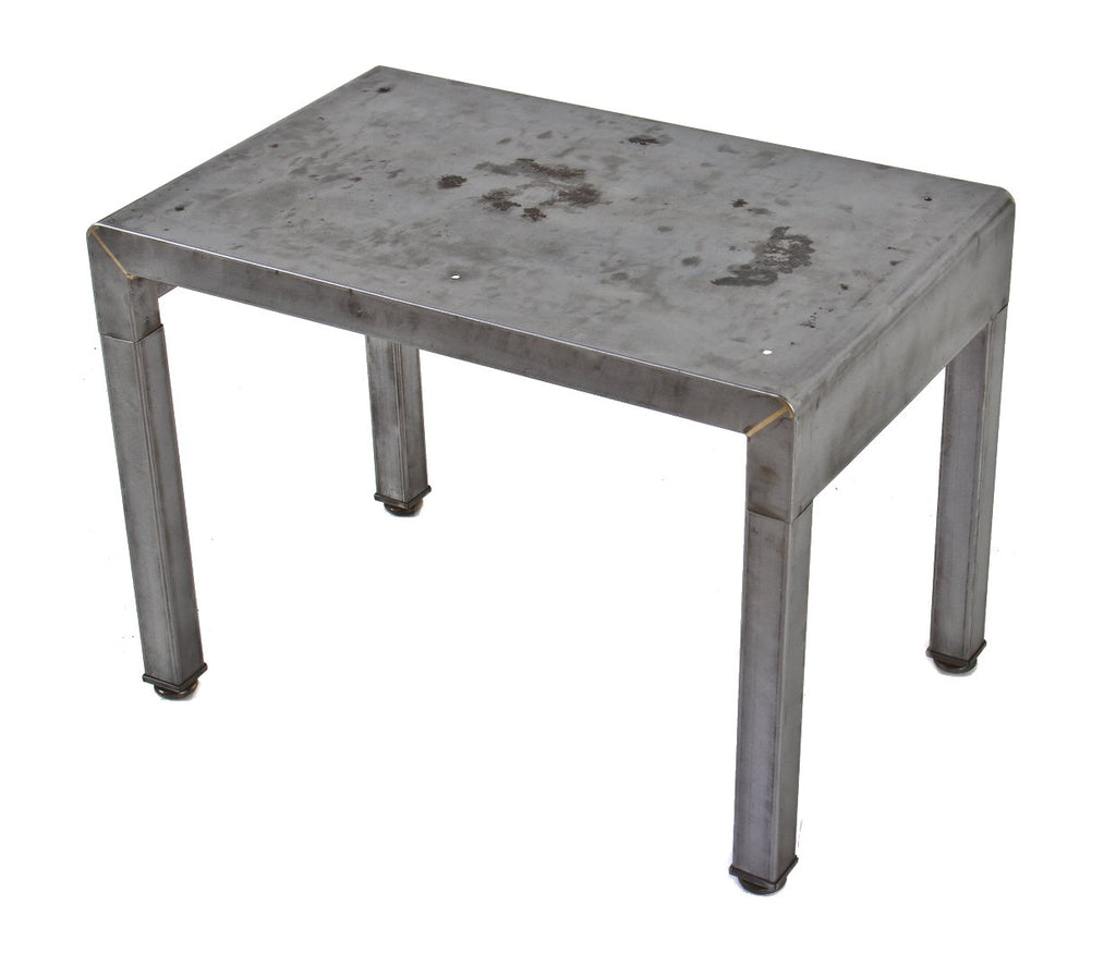 c. 1930's single original and intact american industrial bent tubular steel lightweight simmons vanity bench with a largely uniform brushed metal finish