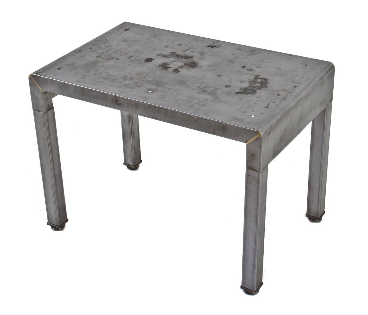 c. 1930's single original and intact american industrial bent tubular steel lightweight simmons vanity bench with a largely uniform brushed metal finish