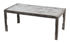 c. 1940's reconfigured vintage american industrial all-welded joint angled steel four-legged repurposed coffee table with a brushed and sanded bare metal finish