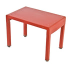 all original intact and well-maintained c. 1930's american depression-era bent tubular steel simmons vanity sitting bench with a baked salmon enameled finish