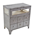late 1920's refinished low-lying antique american medical cold-rolled steel six drawer hospital operating room storage cabinet with drop-down door and sidelights