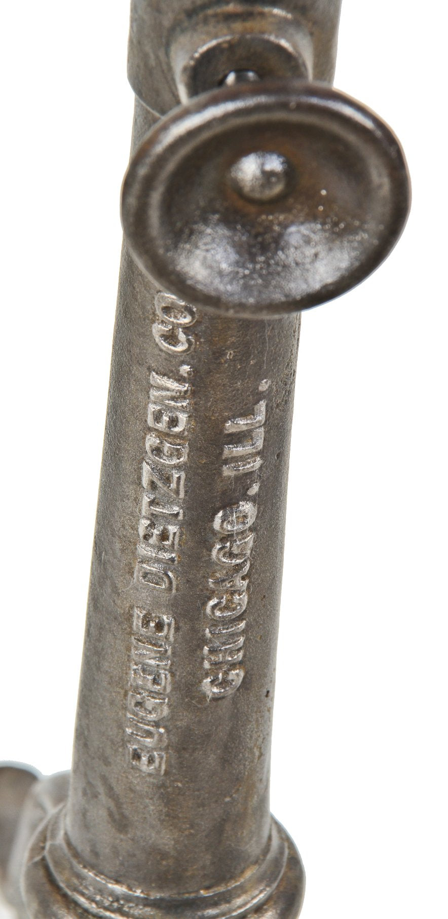 original c. 1900-15 stationary american antique industrial three-legged cast iron dietzgen  adjustable height drafting or draftsman drawing table base with dual dial handles