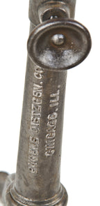 original c. 1900-15 stationary american antique industrial three-legged cast iron dietzgen  adjustable height drafting or draftsman drawing table base with dual dial handles