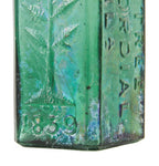 original early 1860's skillfully crafted emerald green hand-blown "pine tree tar cordial" dug bottle with pontil scar and slanted neck containing vertical straw marks ans seeds