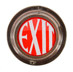 remarkable all original art deco style interior wall-mount cincinnati times-star building lobby illuminated exit light fixture with ruby red circular glass inset and bold white lettering
