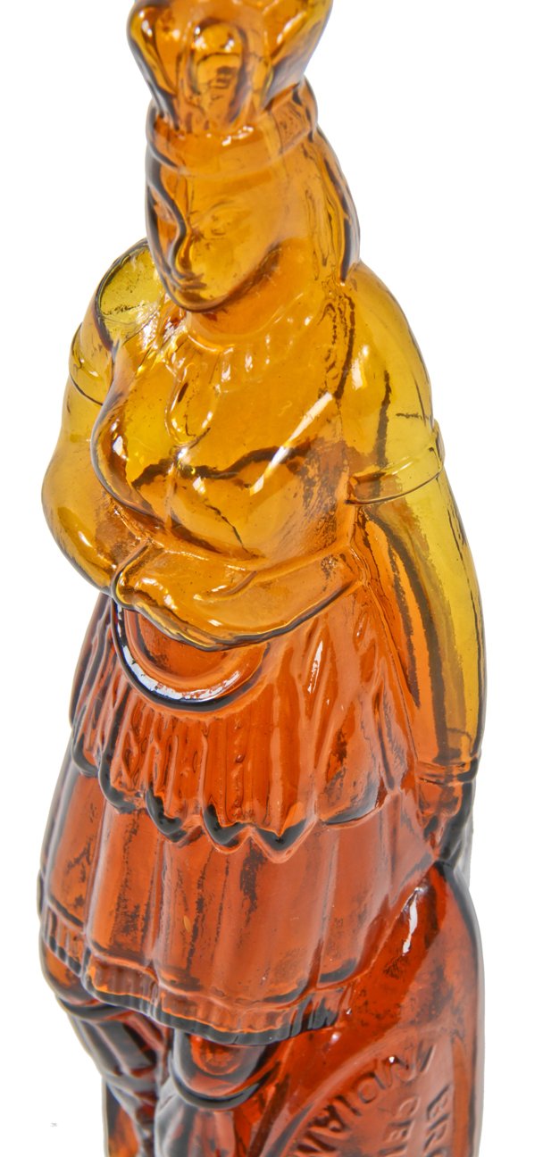 original and largely intact c. 1870's american antique medical "indian queen" browns celebrated indian herb bitters amber colored full-figure bottle