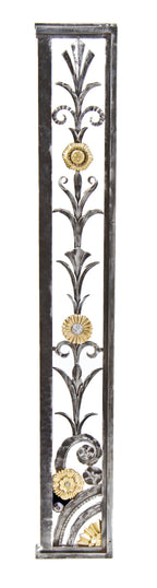 refinished american c. 1930's art deco style ornamental wrought iron and brass nashville third national bank building teller window side panel or grille
