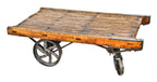 one of several matching original late 19th century refinished american antique industrial burhop factory building furniture cart with solid oak wood platform