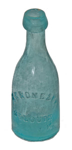 hard to find late 1850's antique american st. louis privy dug blue aqua blobtop soda bottle manufactured for h.g. rone & co. in st. louis, missouri