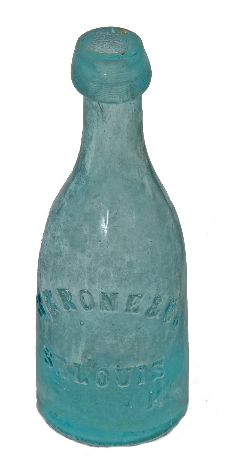 hard to find late 1850's antique american st. louis privy dug blue aqua blobtop soda bottle manufactured for h.g. rone & co. in st. louis, missouri