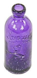very rare late-nineteenth century vibrant deep purple hutchinson soda bottle manufactured for alois vana in chicago, illinois.