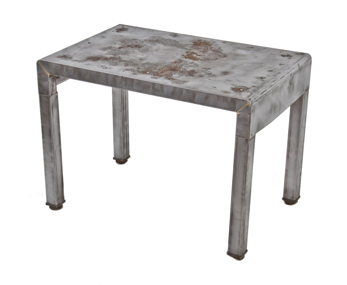 original four-legged depression era freestanding cold-rolled furniture sheet steel brushed and sanded simmons vanity sitting bench with tubular-shaped legs