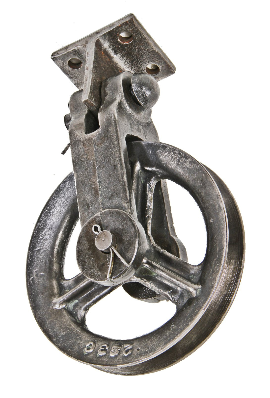 early 20th century antique american industrial unusual oversized tilting cast iron factory machine shop spoked pulley with pivoting brackett