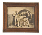 original matted signed gelatin silver print depicting leading oyen artist axel edward soderberg positioned on ladder with brush against a building mural in progress