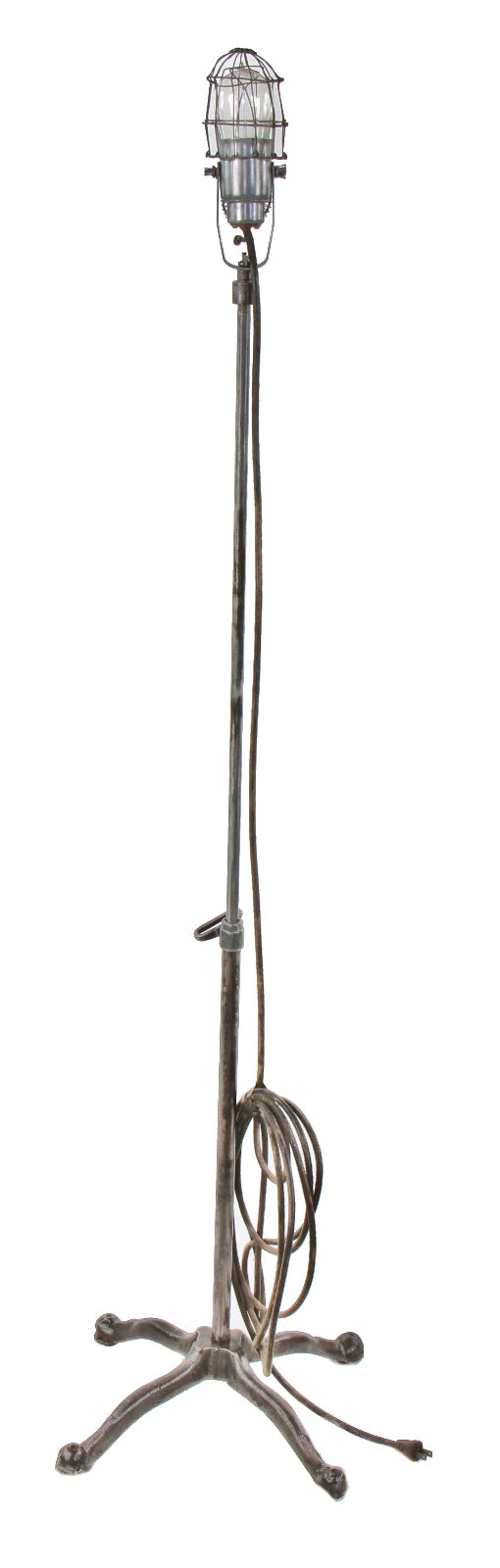 late 1920's fully functional american industrial theater auditorium stage freestanding "ghost light" with telescoping extension and mcgill metal light bulb cage