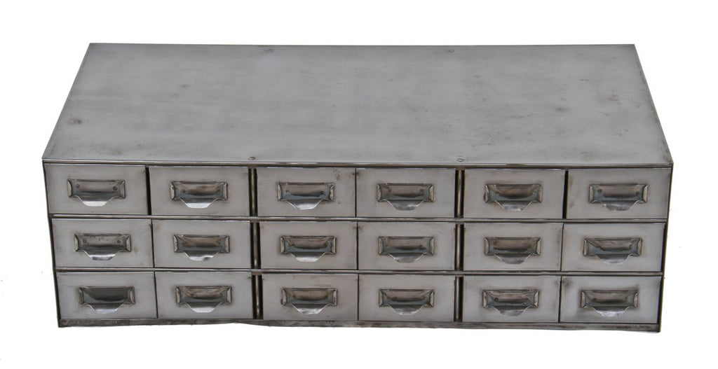 c. late 1930's refinished antique industrial heavy gauge steel multi-drawer "lyon" machinist workbench cabinet with original drawers