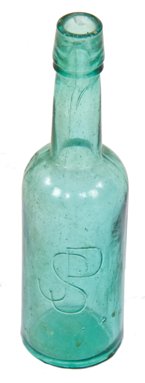 late 1860's original and intact privy dug antique american aqua green malt extract/tonic style bottle manufactured for joseph pederson