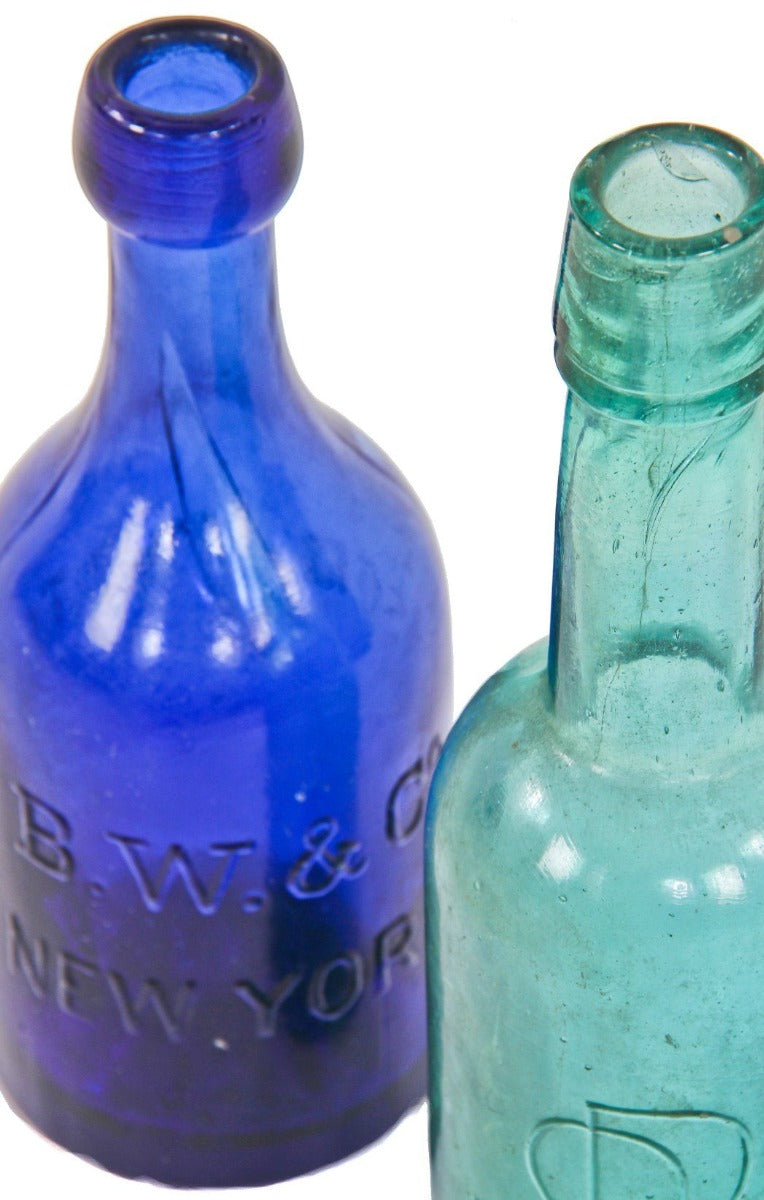 1850's antique american iron pontiled dark cobalt blue applied blobtop soda or mineral water bottle manufactured fort the burroughs wellcome company