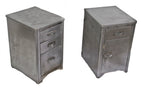 original late 1930's machine age compartmentalized pressed and folded steel simmons nightstand or side table with original streamlined handles