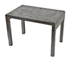 refinished four-legged low-lying brushed metal simmons vanity stationary sitting bench with a brushed and sanded bare metal finish throughout