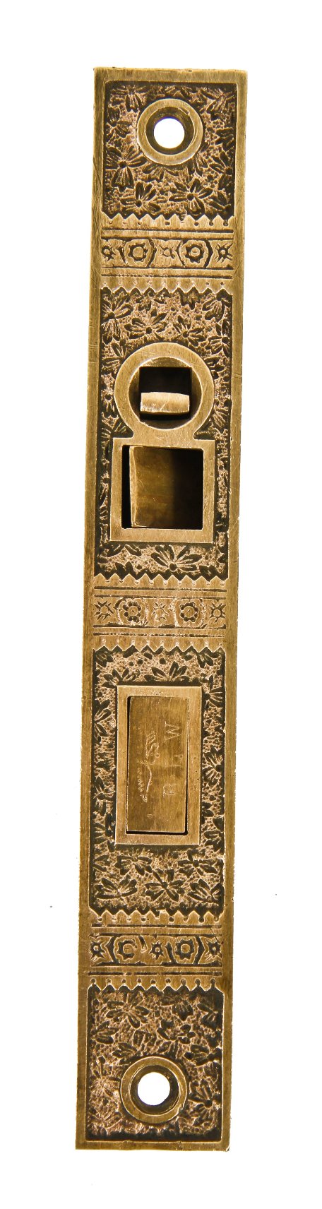 lightly cleaned all original antique american eastlake style "ivy" pattern branford residential entrance door mortise lock with ornamented face plate