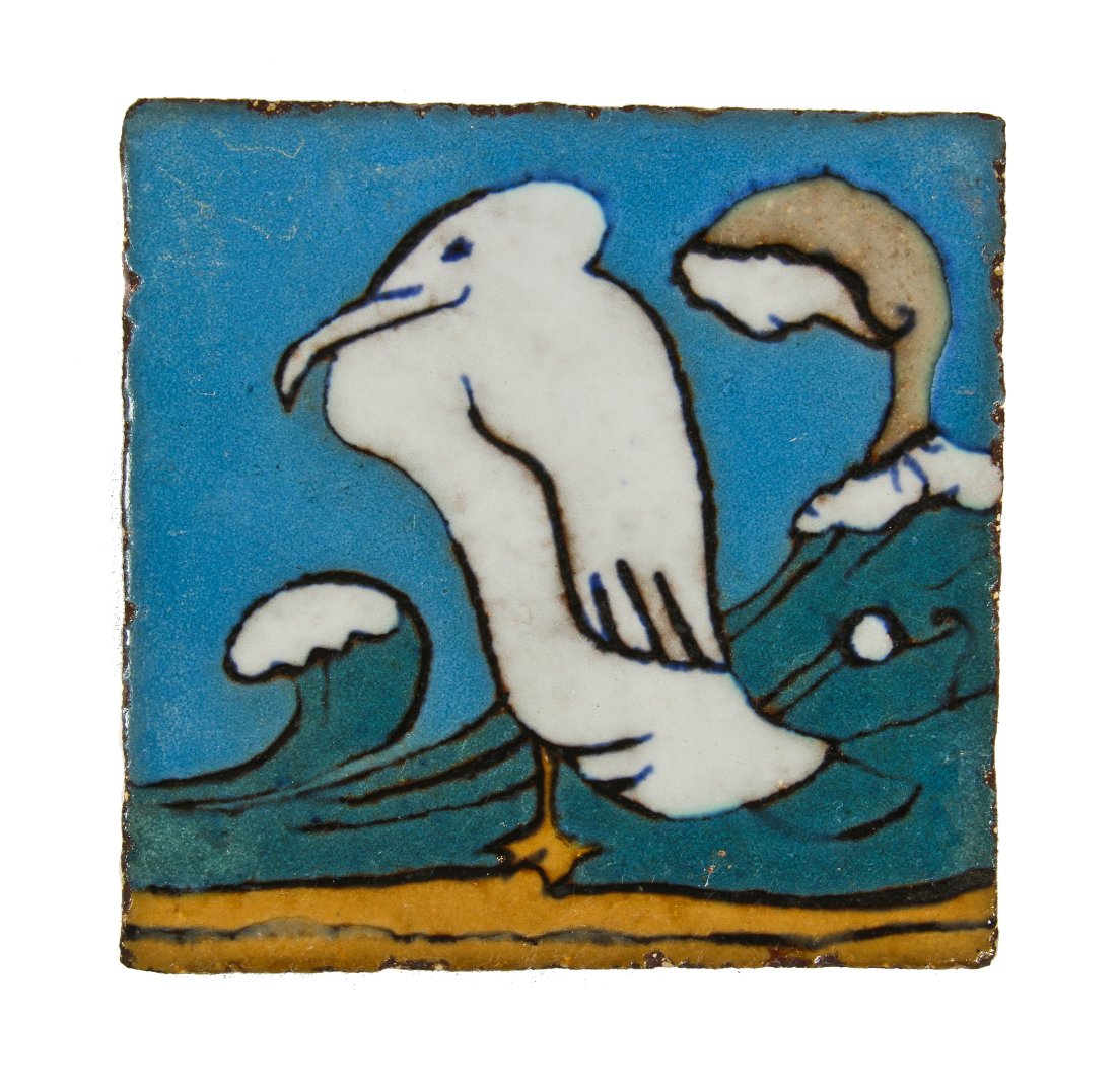 c. 1927 original documented wall-mount interior lakeshore drive athletic club pool room wall-mount "pelican" figural tile with baked enameled finish