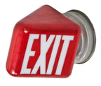 all original and fully functional double-sided ruby red wedge-shaped pressed glass illuminated wall-mount exit light fixture or sconce with intact fitter