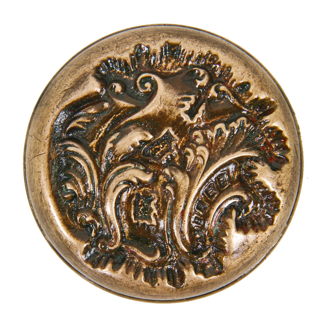 single early 20th century antique american rococo style ornamental cast brass "belfort" entrance or vestibule size lightly cleaned doorknob