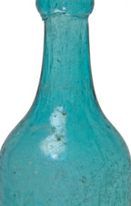 very uniqe early antque american c. 1840s-1850's privy dug brilliant blue aqua porter-style glass bottle with crude blob top lip and substantial surface whittling
