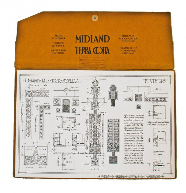 original early 20th century exterior white glazed terra cotta "sullivanesque" style exterior chicago garage salvaged facade element with discoloration