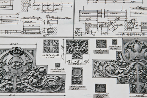 rare early 20th century single-sided midland terra cotta "plate 77" lithographed cardstock "sullivanesque" style stock terra cotta informational diagram