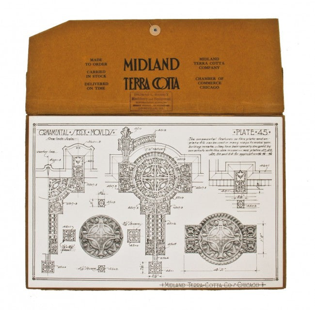 original and remarkably intact c. 1912-18 antique american exterior white glazed exterior "sullivanesque" style terra cotta chicago commercial building facade ornament with allover crazed finish