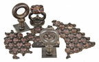c. late 19th century rare unique and highly sought after refinished cast iron city sidewalk vault light panel fragment with "sun-purple" slid glass rondel insets