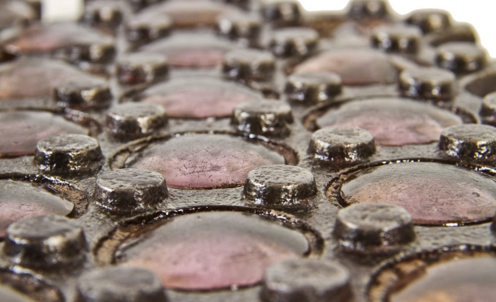 rare oversized original 19th century antique american industrial cast iron chicago city sidewalk vault light panel fragment with largely intact sun-purple lenses