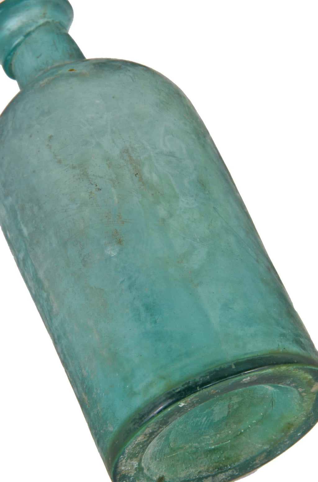 original and amazingly intact privy dug mid-nineteenth century aqua blue whittled glass medicine bottle with crude applied prescription lip